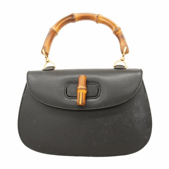 Gucci Handbags - GUCCI Black Leather Bamboo Bag
